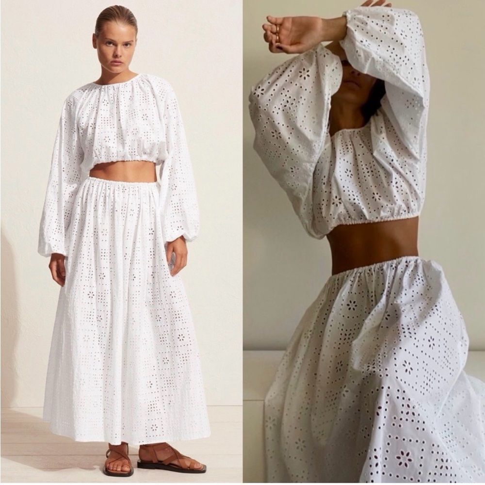 NEW MATTEAU White Eyelet Crochet Broderie Maxi Skirt